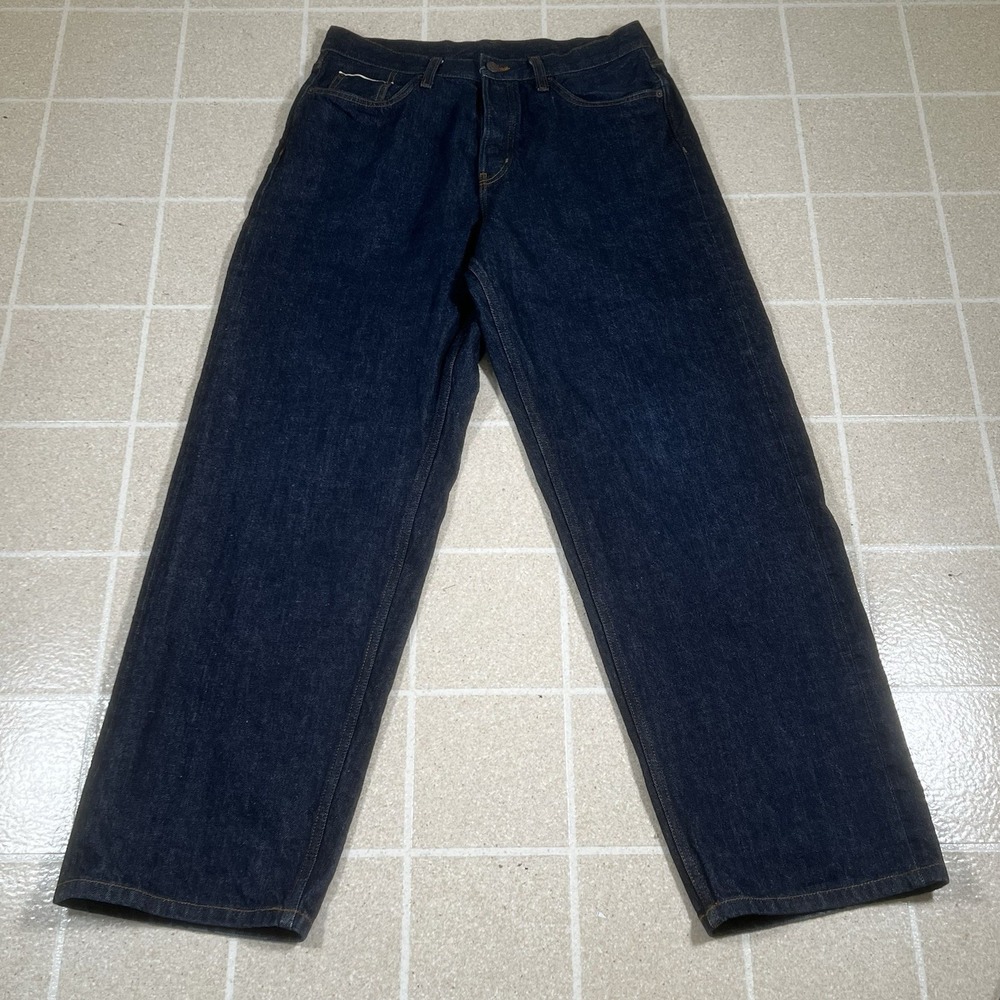 Cos London Straight Navy Blue Rider Selvedge jeans Size 30x32 Button Fly